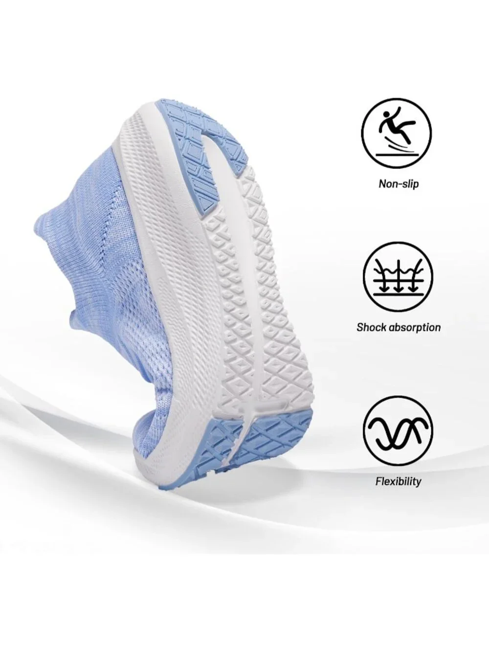 Women Light Blue Rubber Walking Shoes Comfort Lightweight Sneaker Athletic Shoes
